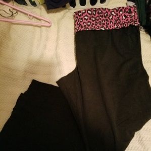 Black bootcut yoga pants pink animal print fold